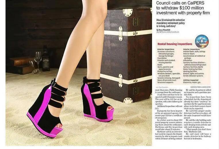 Chic Black & Pink Strappy Wedge Heels | Trendy Footwear-5