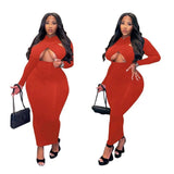 Plus Size Dresses Women Clothing Irregular Neck Clube Dress Bodycon Party Long Sleeve Midi Dress Dropshipping Wholesale-4