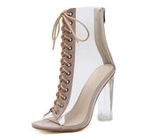 Chic Clear Heel Booties: Trendy Lace-up Ankle Boots-Apricot-1