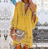 Chic Fringe Long Sleeve Dres-Yellow-3