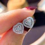 Rhinestone Love Stud Earrings For Women Temperament Fashion Heart-shape Earrings-1