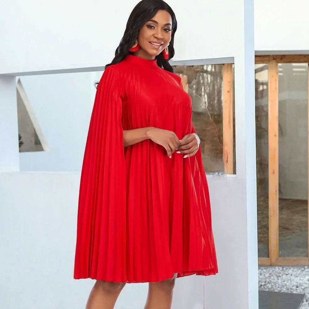 Chic Red Pleated Dress: Timeless Elegance Unveiled-Red-8