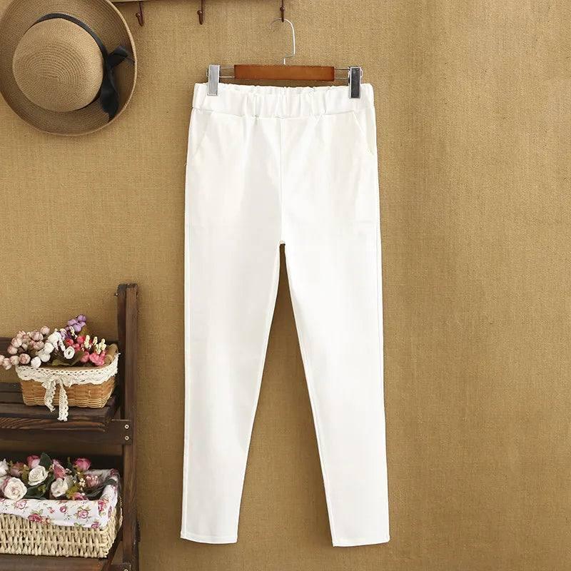 Plus Size Commuter Nine-point Pants Female White Pants Female Professional Straight Slim Was Thin And Breathable Stretch C-WHITE-10