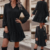 Chiffon Long Sleeve V-neck A- Line Original Dress-7