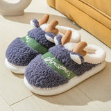 Christmas Shoes Winter Home Slippers Elk Soft Cozy Bedroom-Blue-9