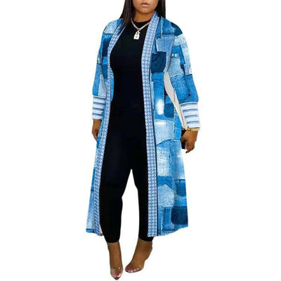 Coat Long Sleeve Stitching Loose Commuter Trench Coat-Denim Blue-5