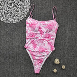 Colorful blooming bikini one-piece swimsuit-Pink-2