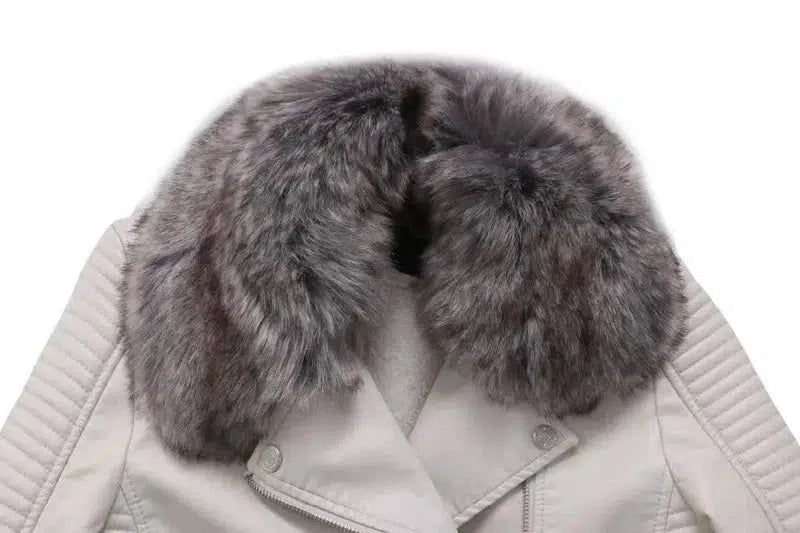 DETACHABLE FUR COLLAR WARM FAUX LEATHER JACKET-4