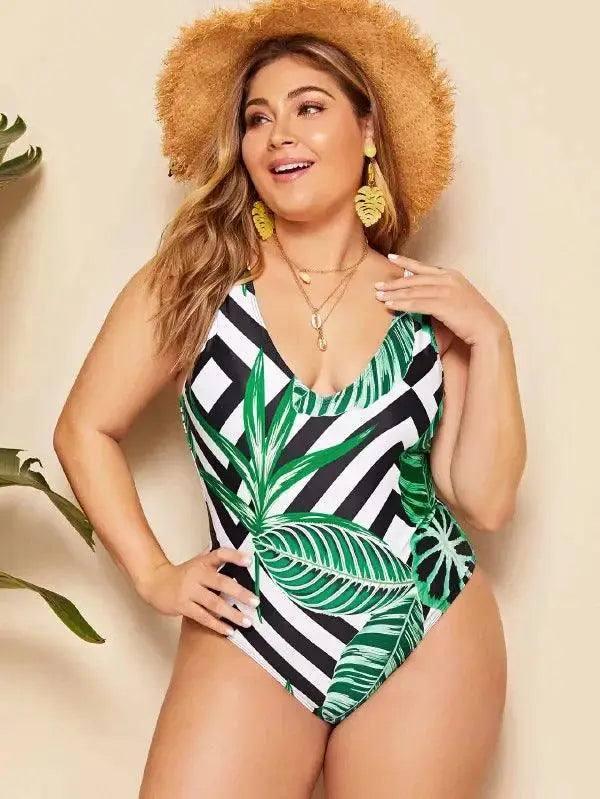 Digital printing plus fat one-piece swimming-Green-1