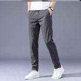 Drawstring Trousers Thin Casual Pants Korean Version Loose Straight Sweatpants Mens Clothing Black and dark gray / XL-Grey-3