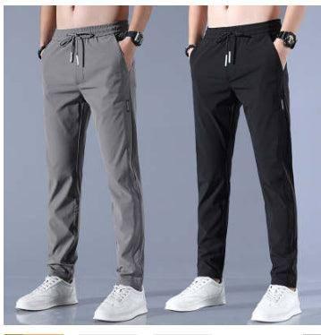 Drawstring Trousers Thin Casual Pants Korean Version Loose Straight Sweatpants Mens Clothing Black and dark gray / XL-Black and dark gray-7