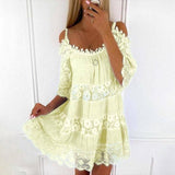 Elegant Off-Shoulder Princess Lace Dress-Yellow-3