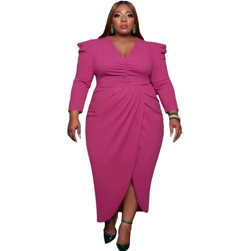 Elegant Plus-Size Blue Wrap Dress Styles-rose red-11