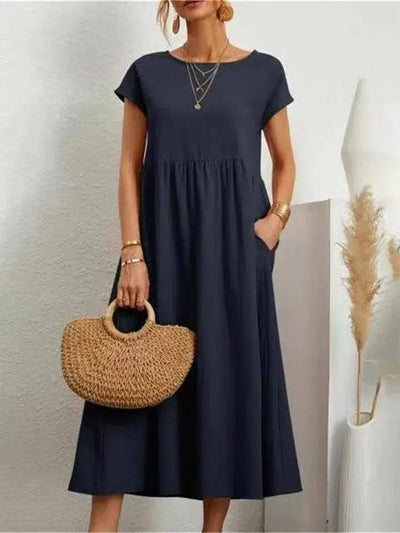 Elegant Sage Green Midi Dress - Lightweight & Timeless-Navy Blue-4