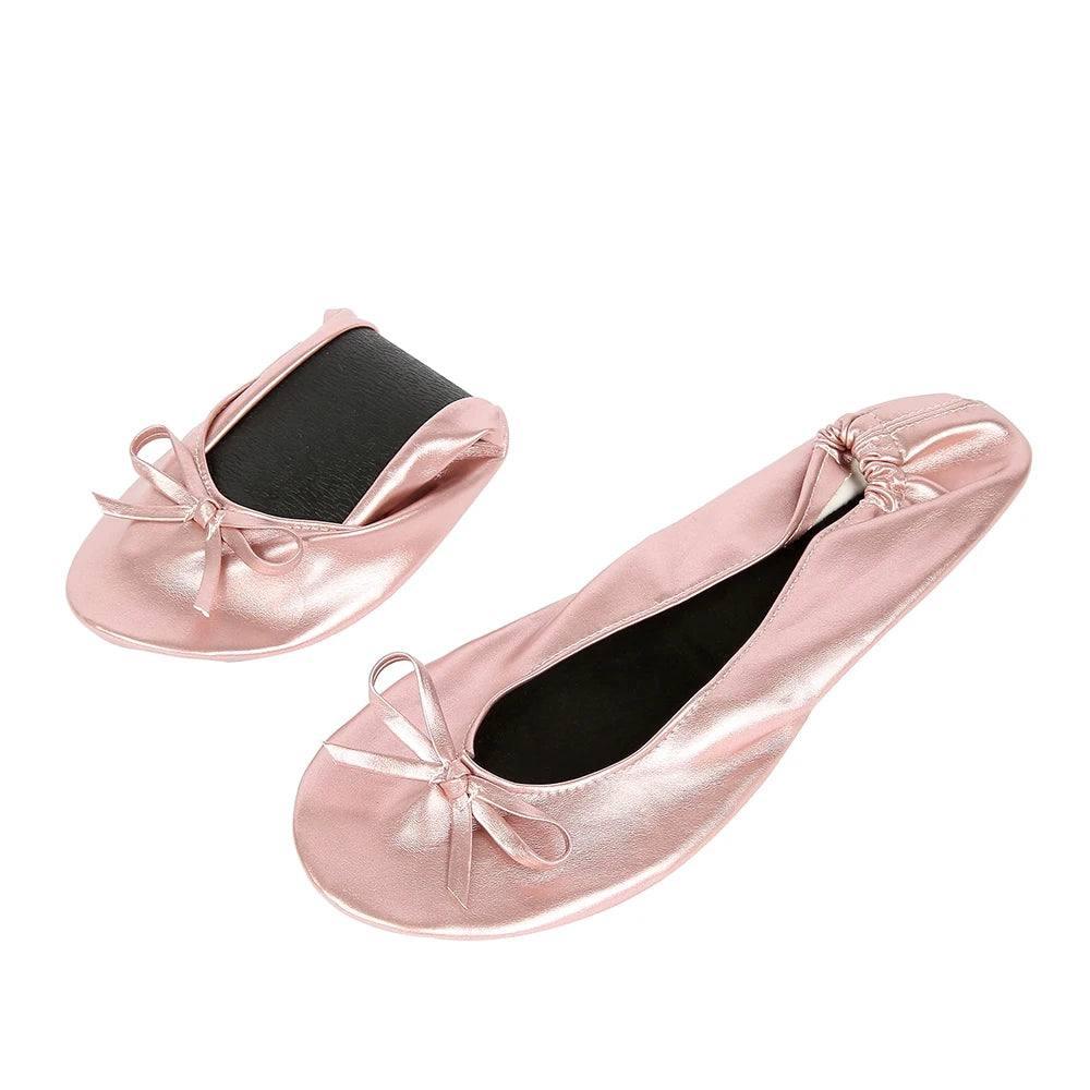 Elegant Satin Ballet Flats with Matching Pouch-2