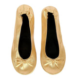 Elegant Satin Ballet Flats with Matching Pouch-Gold-9