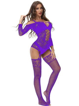 Lingerie One-piece Garter Garter Jacquard Hollow-Purple-4