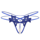 Lingerie Embroidered Women's Thong-Blue-1