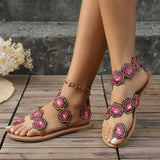 Ethnic Style Flowers Flat Sandals Summer Vacation Casual-No3-7