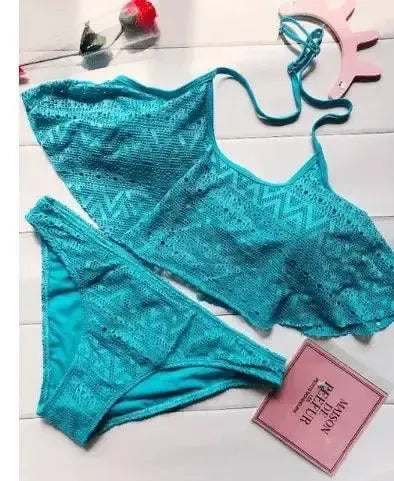 Europe and America multicolor bikini ladies-Blue-4