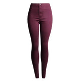 Europe and the United States color pencil pants elastic high-Red wine-2