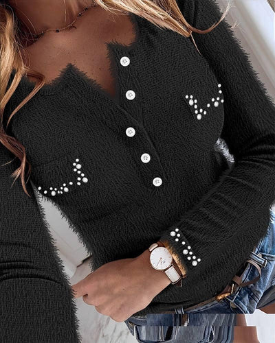 European And American Autumn New Women's Long-sleeved Casual Button T-shirt-9