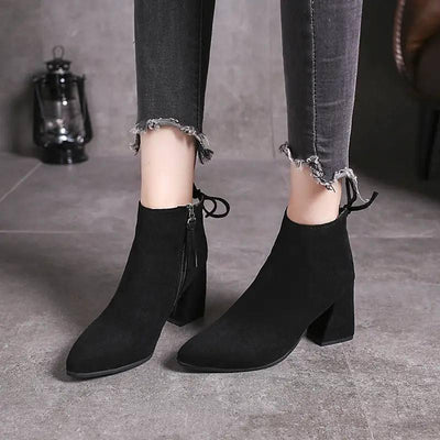 European And American Martin Boots Pointed High Heels Plus-Black-5