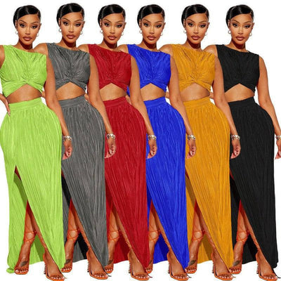 European And American Women's Clothing Slit Dress Two-piece-10