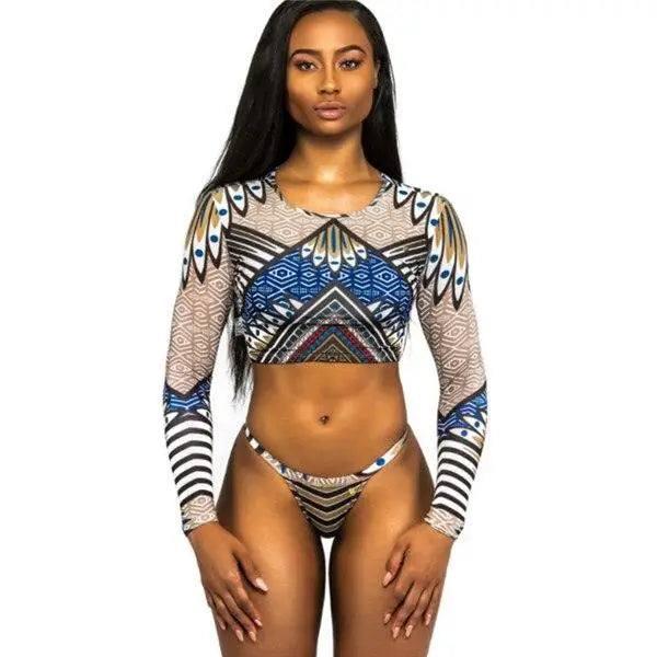 European and American women's long sleeve printed thong-E-2