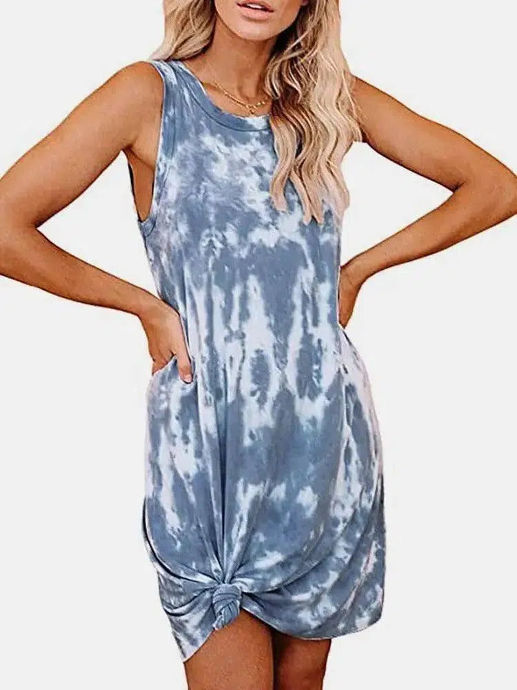 European And American Women's Tie-dye Print Loose Tank Top-Blue-1