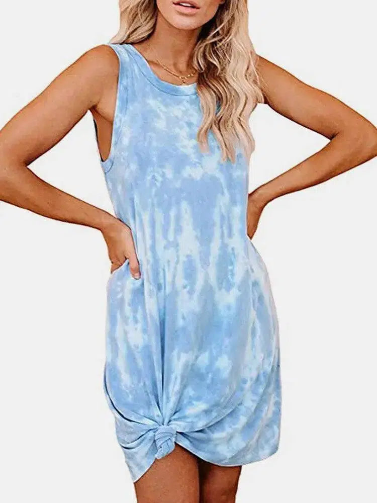 European And American Women's Tie-dye Print Loose Tank Top-Skyblue-5