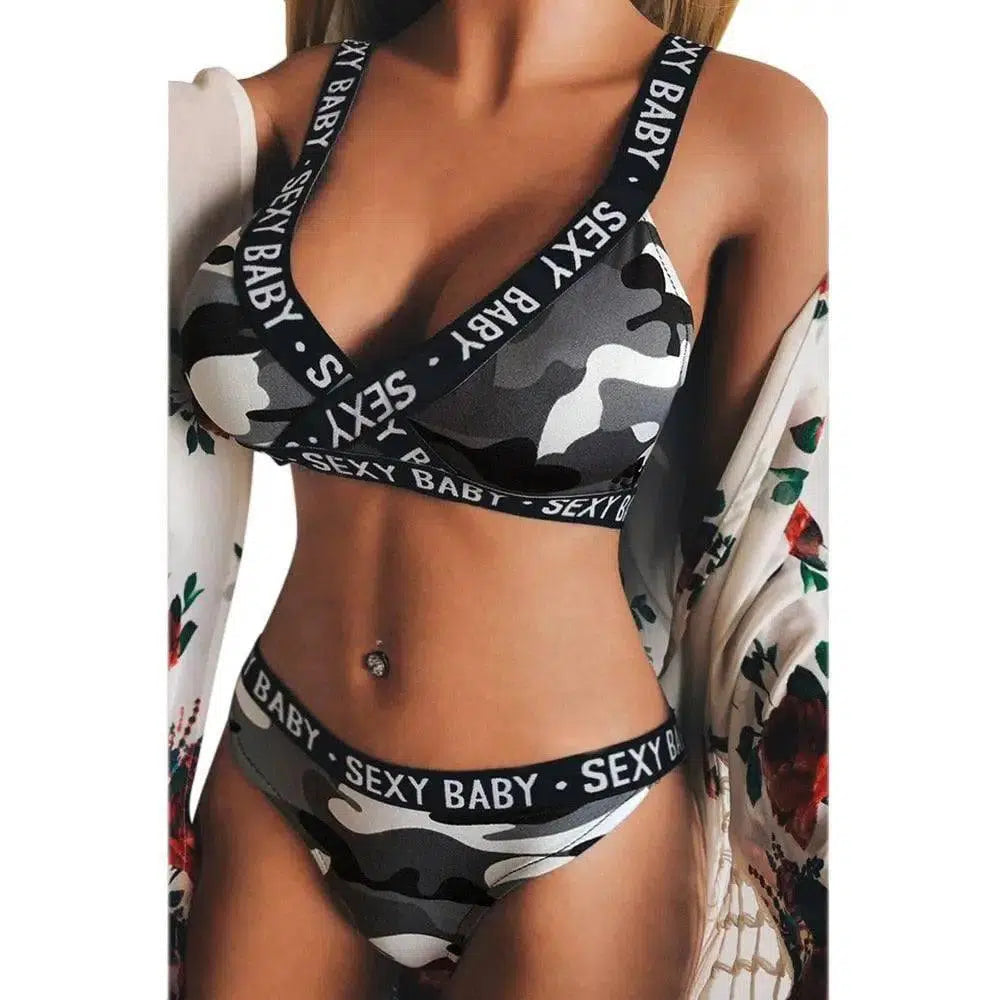 European And BeautifulSexy Bikini Two-piece Suit-Grey-2