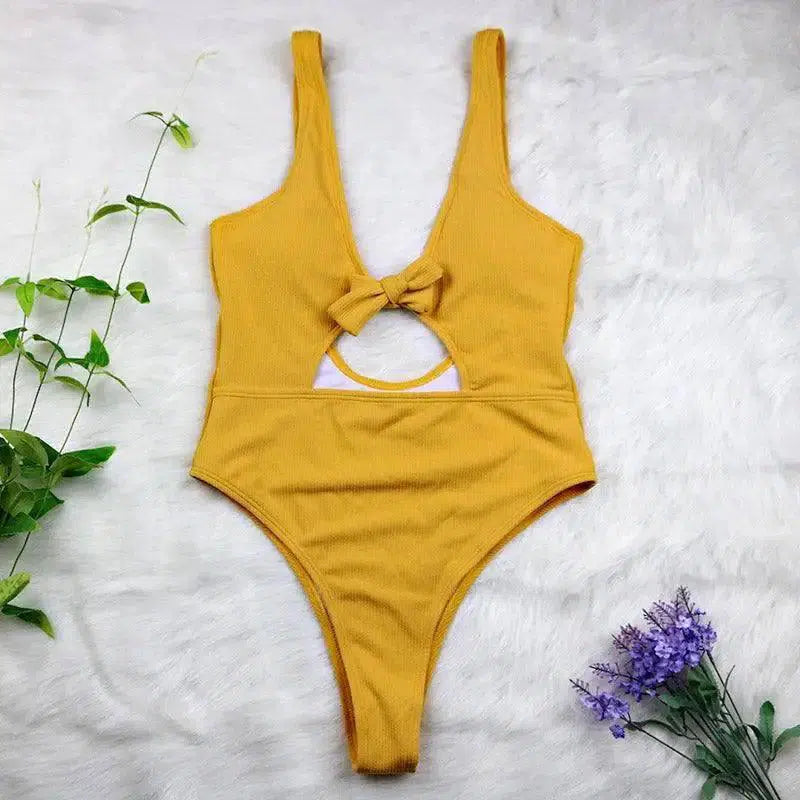 explosions piece solid color hollow swimsuit backless-4