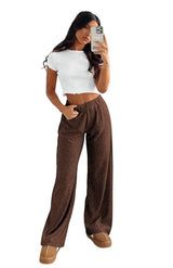 Fashion Brushed Women's Clothing Casual Straight Trousers-2814 Coffee-6