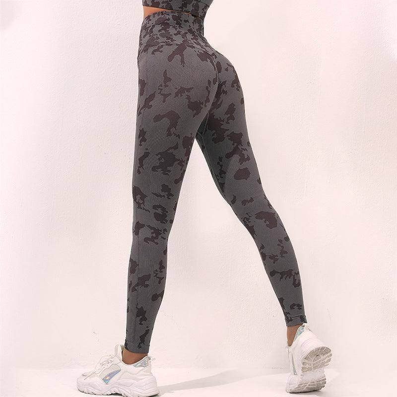 Fashion Camouflage Print Yoga Pants High Waist Seamless-Black Grey-6