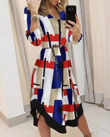 Fashion Printed Lace-Up Check Dress-Plaid Printing-4