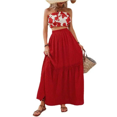 Fashion Printed Tube Top Large Swing Dress Women's Suit-2