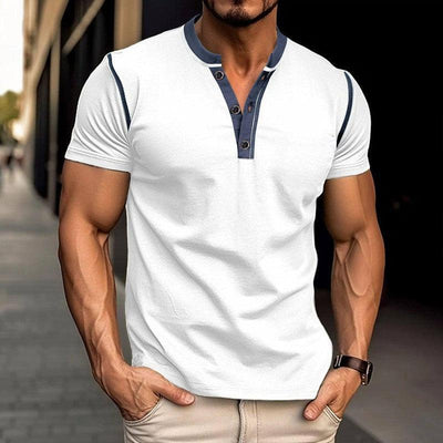 Fashion Short-sleeved Polo Shirt Summer Button V-neck Black / 2XL-White-2