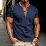 Fashion Short-sleeved Polo Shirt Summer Button V-neck-Royal Blue-4