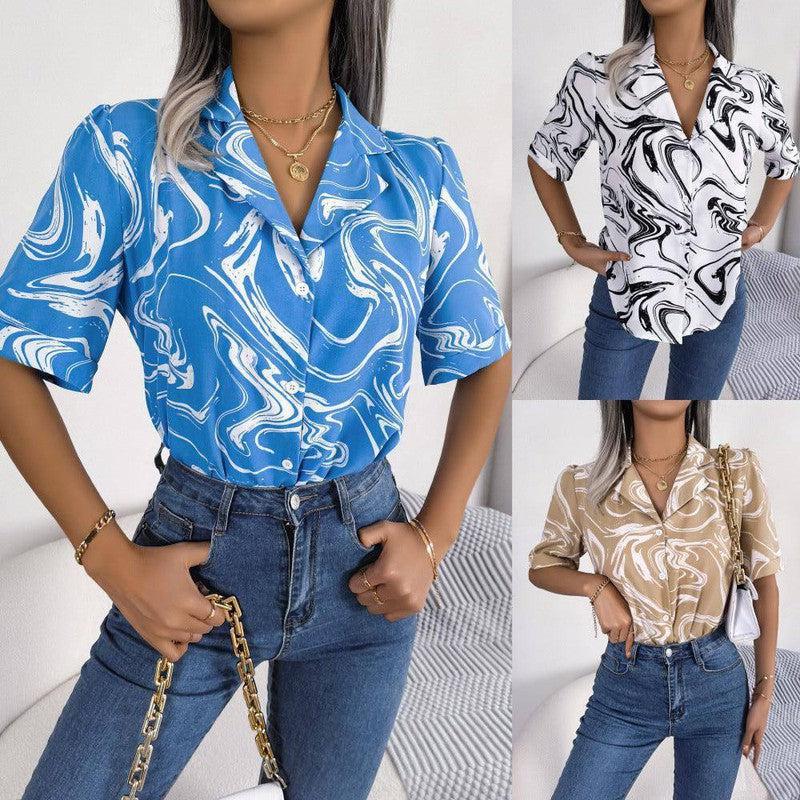 Fashion Tie Dye Printed Short Sleeve Shirt Summer Casual-1