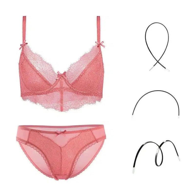 Fashion Women Bra And Panties Set Embroidery-Pink-5