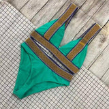 Fast Selling Sexy Triangle Color Matching High Waisted-Green-5