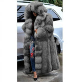 Faux Fur Coat Women Long Hooded Fur Coat-Grey-3