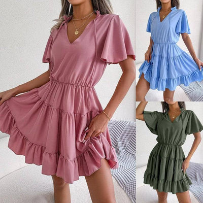 Female Flounced Skirt Ribbon Big Hem A- Line Skirt Solid-1