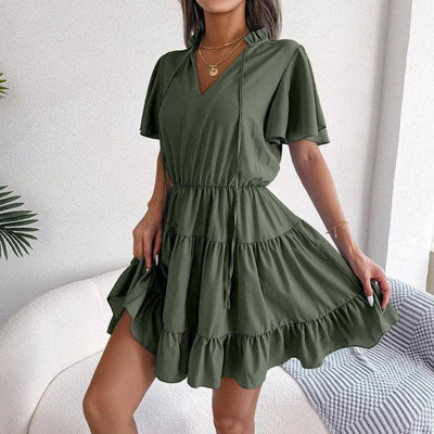 Female Flounced Skirt Ribbon Big Hem A- Line Skirt Solid-5