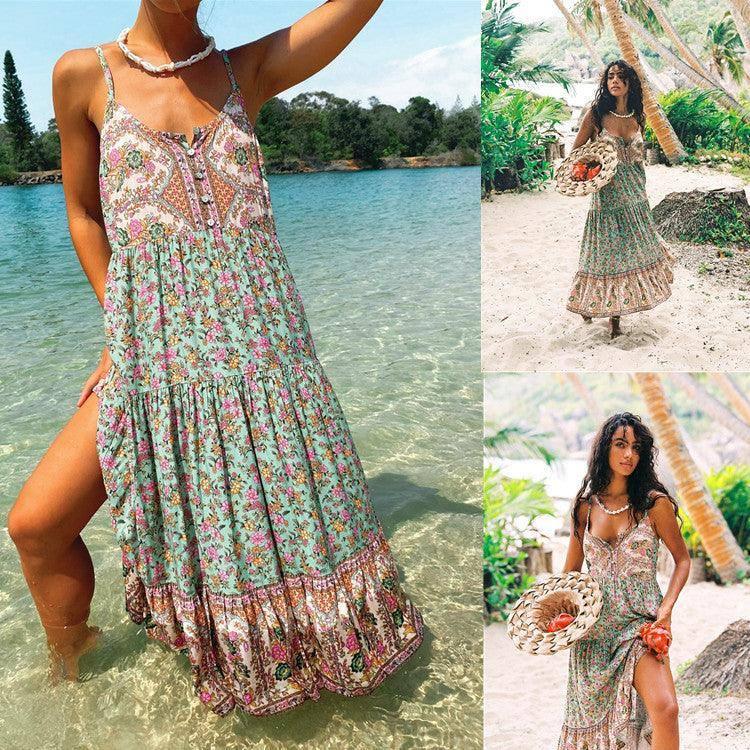 Bohemian Ibiza Floral High Waist Dress-2