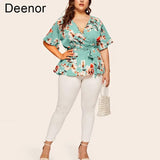 Floral Plus-Size Wrap Blouse – Trendy Fashion-4