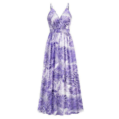 Flowers Long Dress Summer Swing Holiday Beach Dress-Purple-11