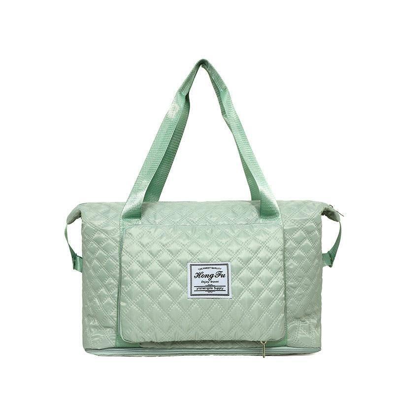 Foldable Travel Duffle Bag With Rhombus Sewing Design Large-Light Green-15