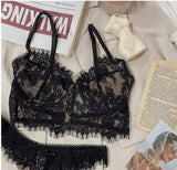 French Lace Lingerie Set-Black-4